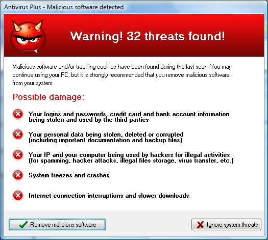 AntiVirus fake 32 warnings